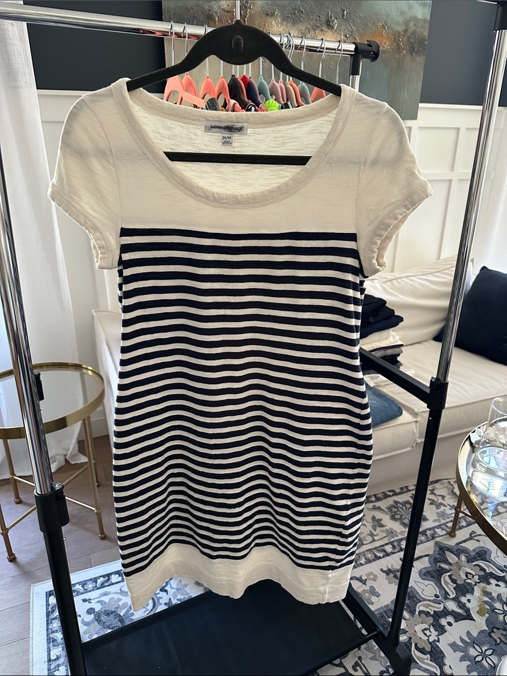 Banana Republic Cream and Black Striped Midi Dress